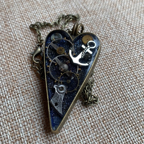 Nautical Gears Heart Necklace Handmade - Picture 4 of 7